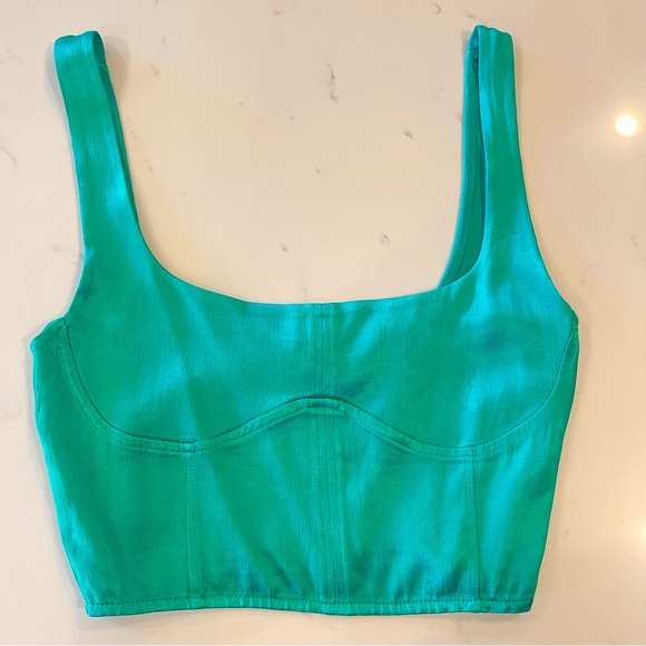Zara Satin Corset Crop Top Green - Picture 4 of 8